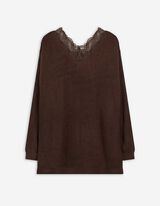 Pullover - Spitzenbesatz - dunkelbraun