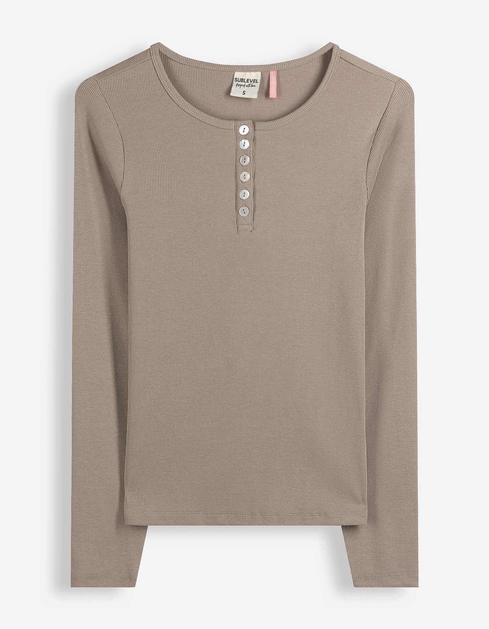 Langarmshirt - Zierkn&ouml;pfe - Grau