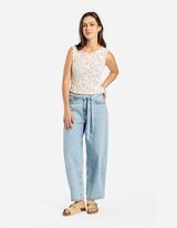 krótki top - koronka - bialy