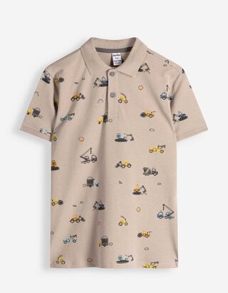 Poloshirt - Allover-Print - beige