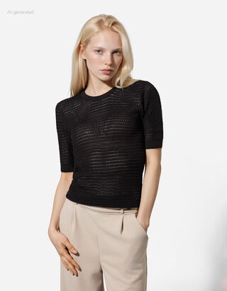 Sweter z dzianiny - Mieszanka bawełny - czarny