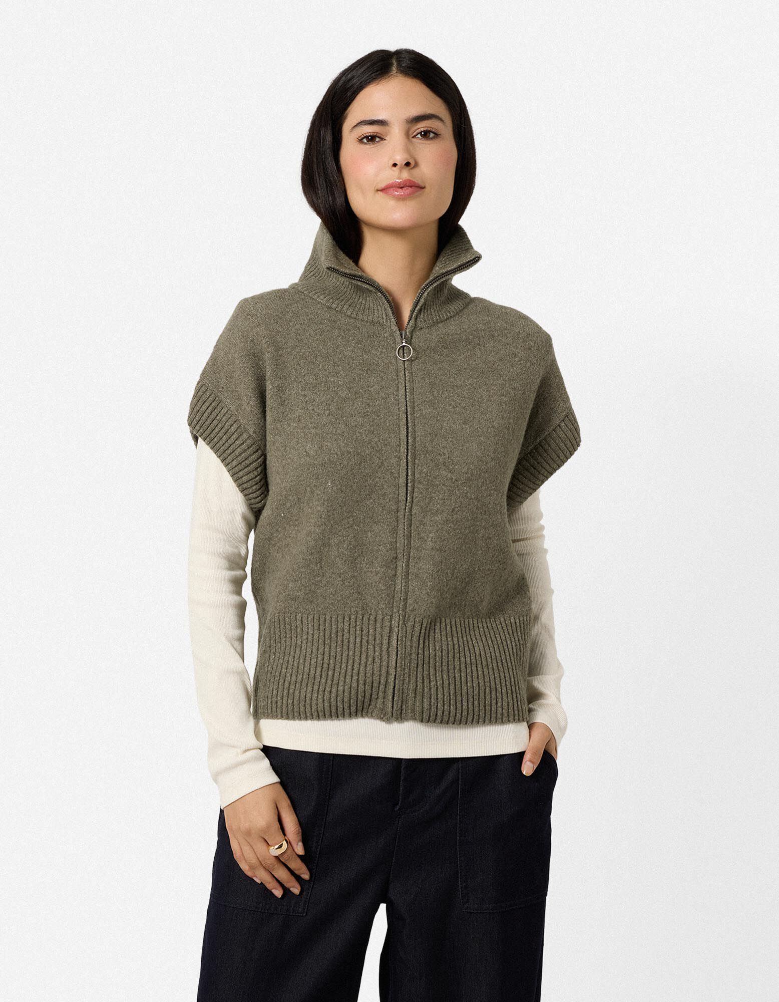Top in maglia - Zip - Cachi