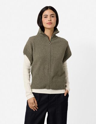Dzianinowy top - zamek błyskawiczny - Khaki