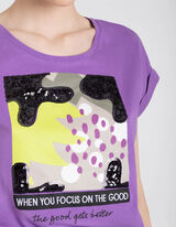 T-shirt - Ornement paillet&eacute; - Lilas