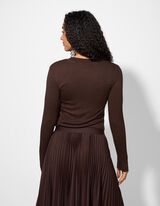 Langarmshirt - Gerippt - dunkelbraun