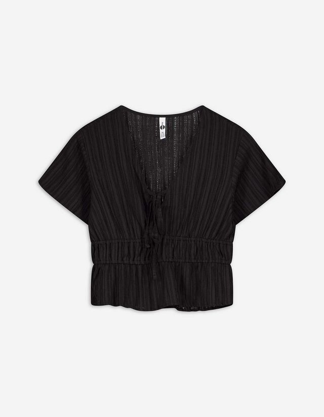 Top - Crinkle-Optik - schwarz