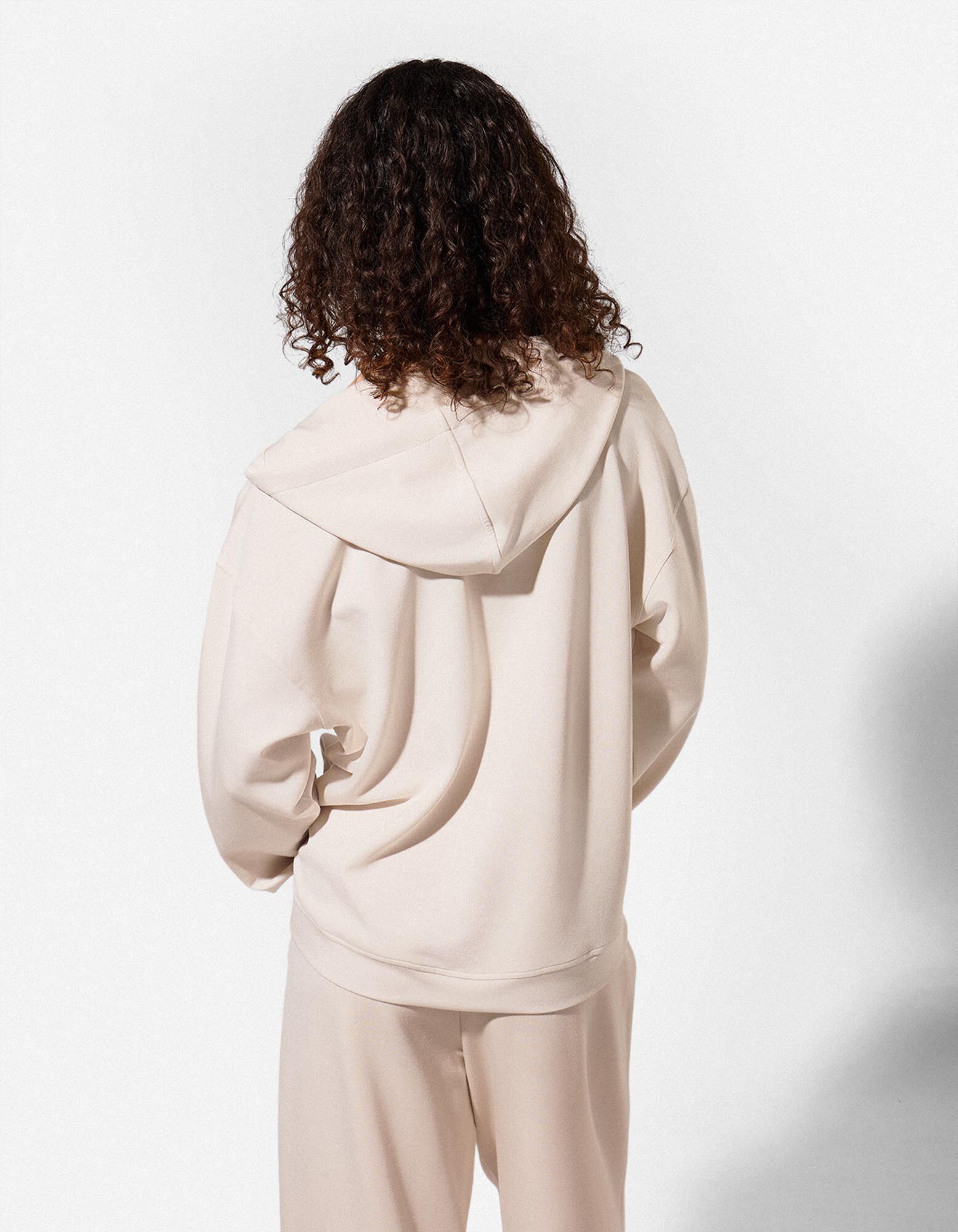 Hoodie - V-Ausschnitt - beige