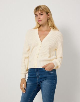 Strickjacke - Knopfleiste - Off-White