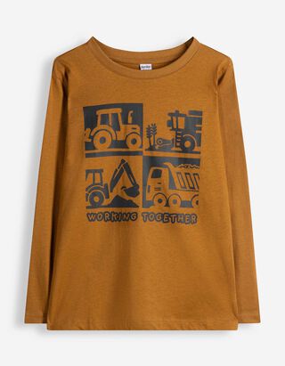 T-shirt &agrave; manches longues - Impression avant - Brun
