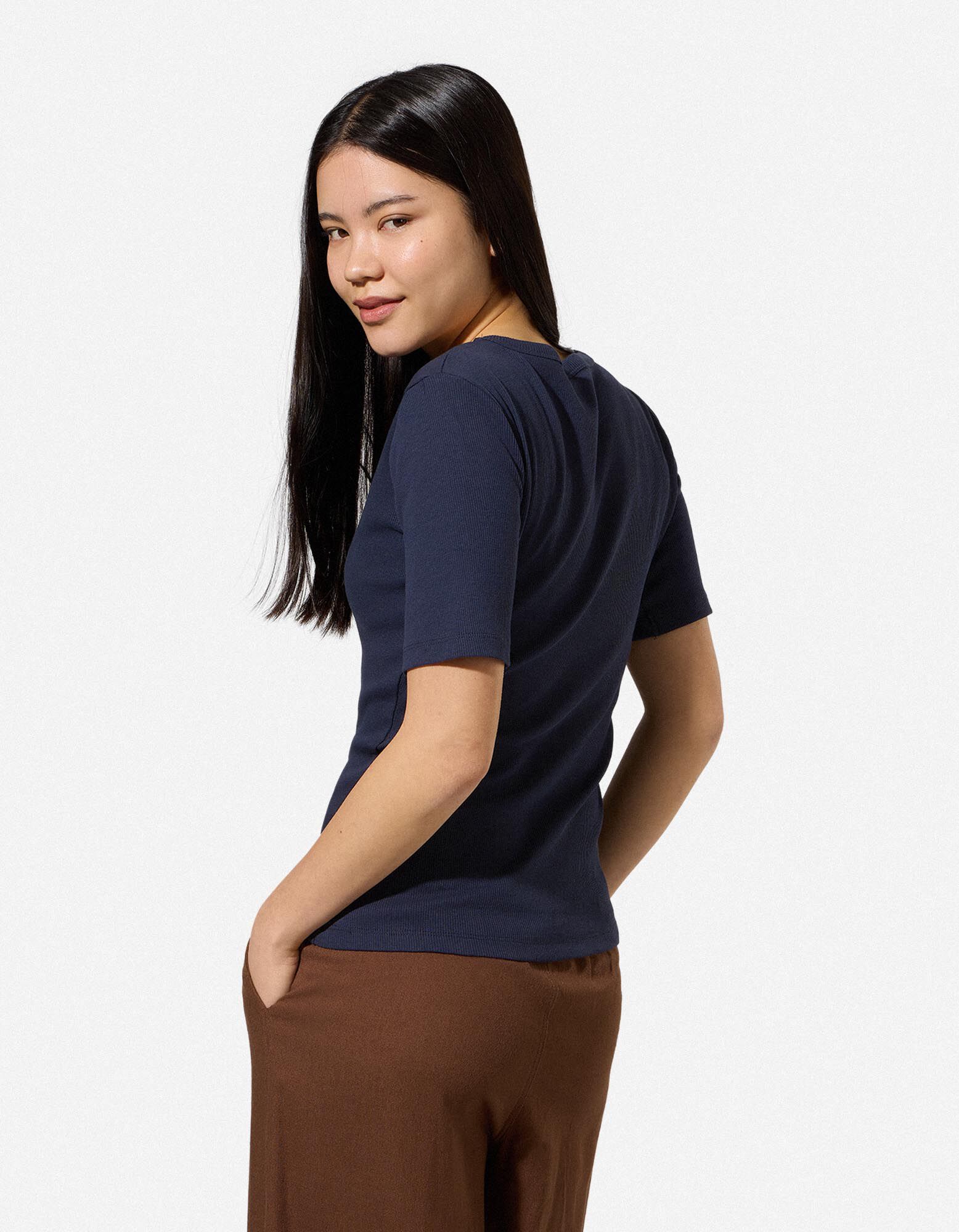 T-Shirt - Rippenstruktur - Dunkelblau