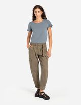 Kelnės su kišenėmis - Medvilnės mišinys - tamsiai zalias