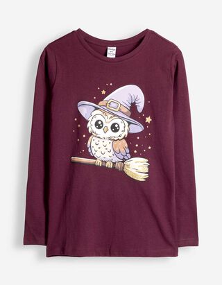 Langarmshirt - Print - Dunkelrot