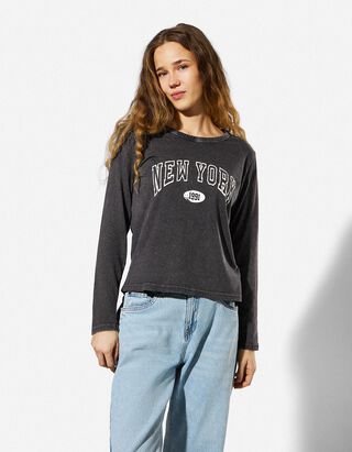 Langarmshirt - Frontprint - dunkelgrau