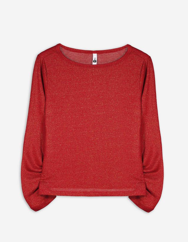 Langarmshirt - Lurex - rot