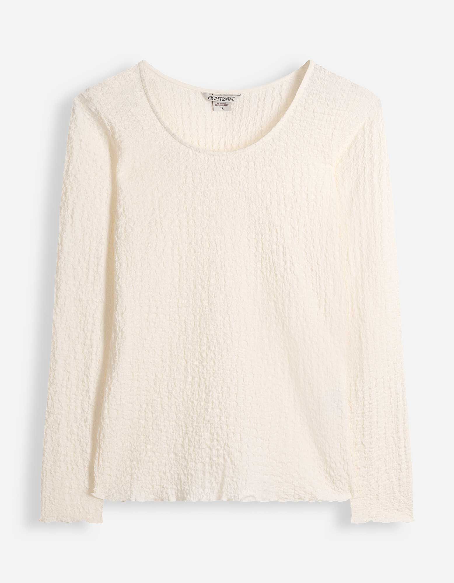 Langarmshirt - Crinkle-Optik - Off-White