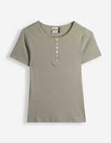 T-Shirt - Knopfleiste - Gr&uuml;n