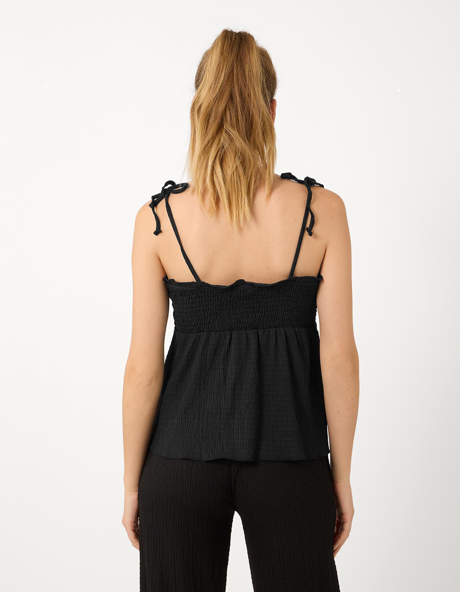 Top - Crinkle-Optik - Schwarz
