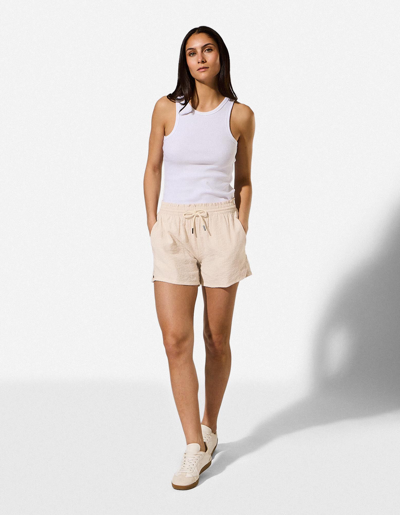 Shorts - Elastischer Bund - Beige