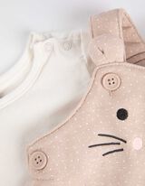 rinkinys: marškinėliai ilgomis rankovėmis ir kombinezonas - Siuvinėjimai - smelio spalvos