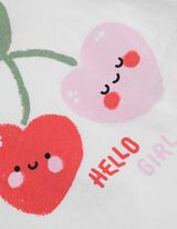 Set aus Langarmbody, Hose, T-Shirt, Strampler und L&auml;tzchen  - Allover-Print - wei&szlig;