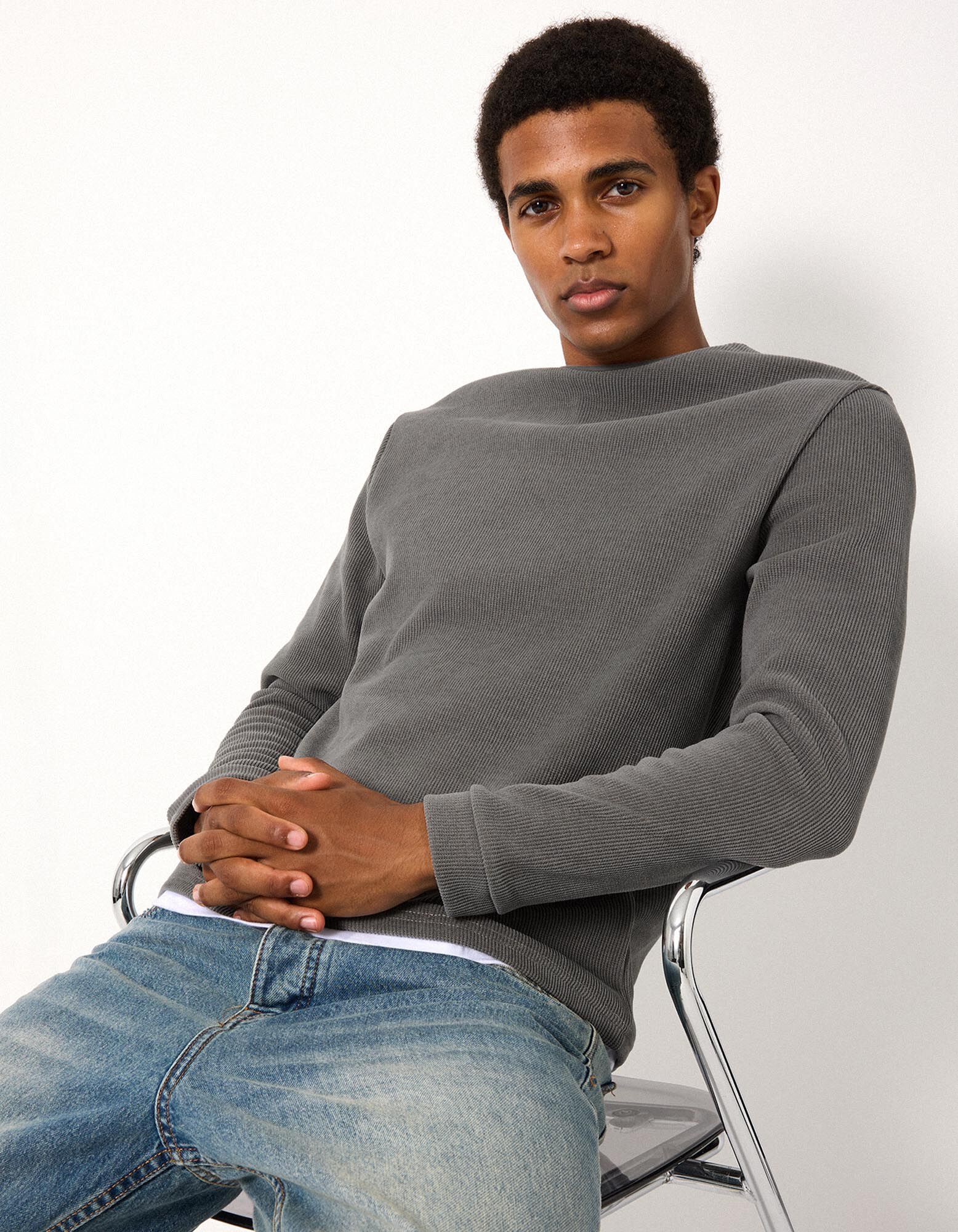 Langarmshirt - Double-Layer-Look - Khaki