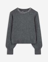 Strickpullover - Ziersteine - dunkelgrau