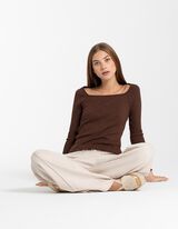 Majica dugih rukava - Me&scaron;avina viskoze - braon