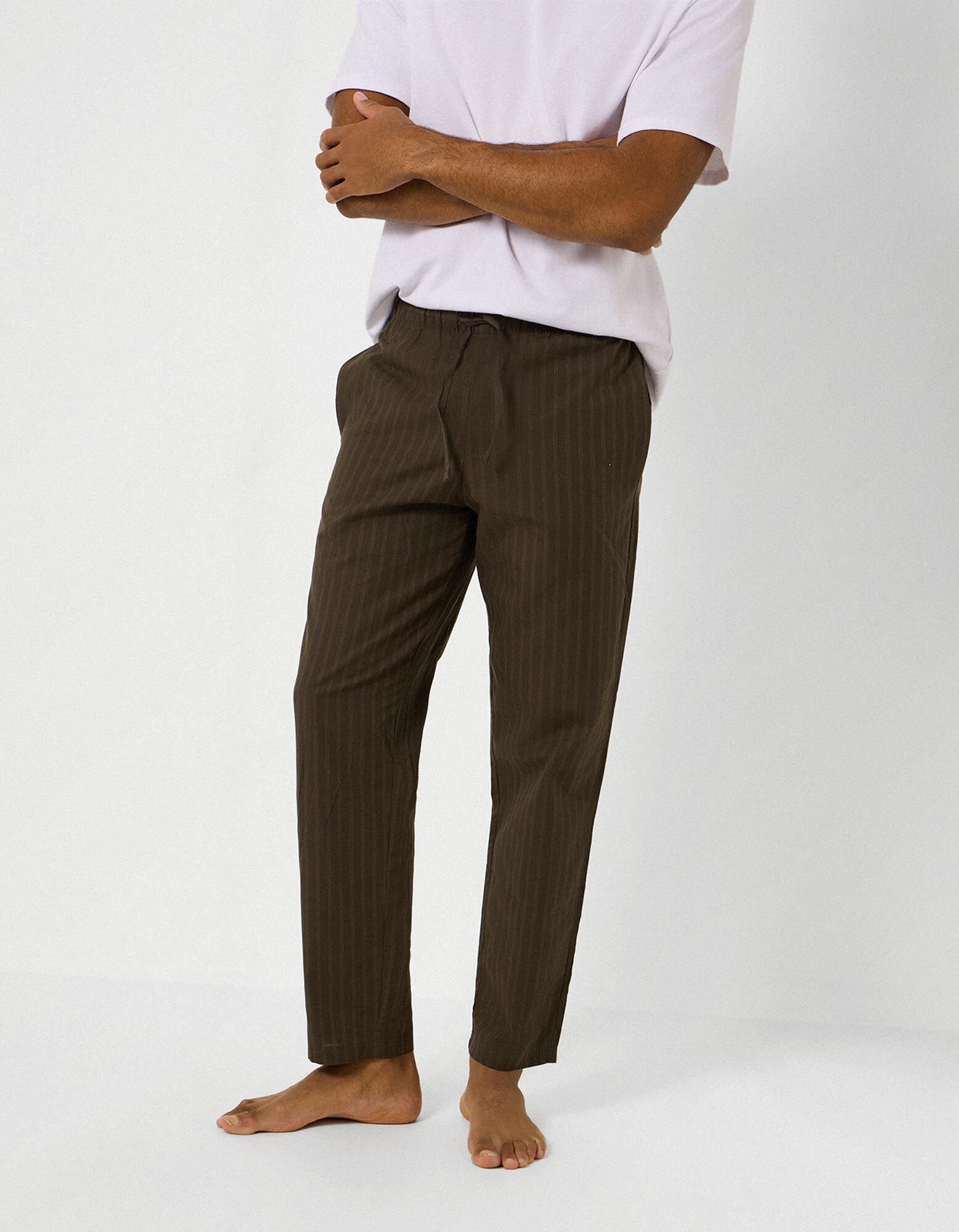Pyjamahose - Streifen - Khaki