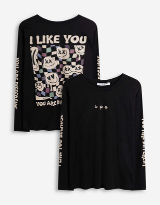 Longsleeve - Print op rug - donkergrijs