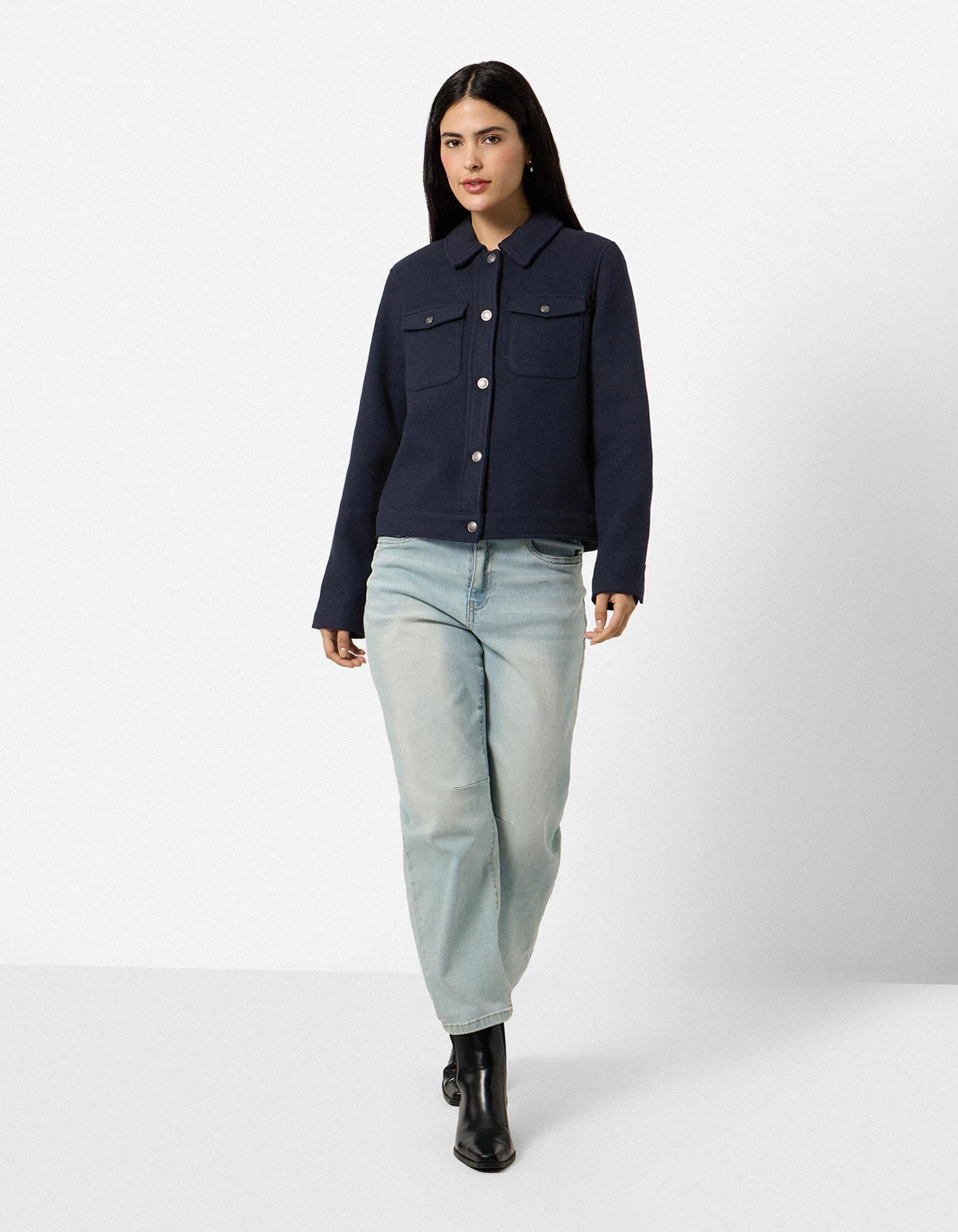 Veste - Aspect laine - bleu fonc&eacute;