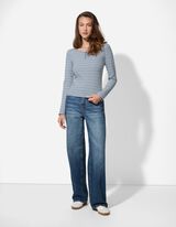 Langarmshirt - Rippenstruktur - blau