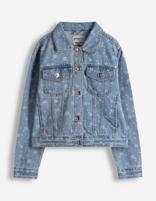 Jeansjacke - Allover-Print - hellblau