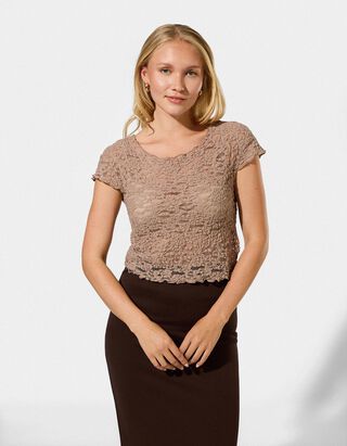 T-shirt - Geschulpte zoom - Beige