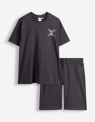 Pyjama Set aus Shirt und Shorts - One Piece - Dunkelgrau