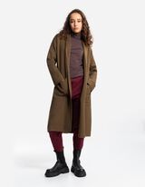 długi kardigan - naszyte kieszenie - ciemny zielony