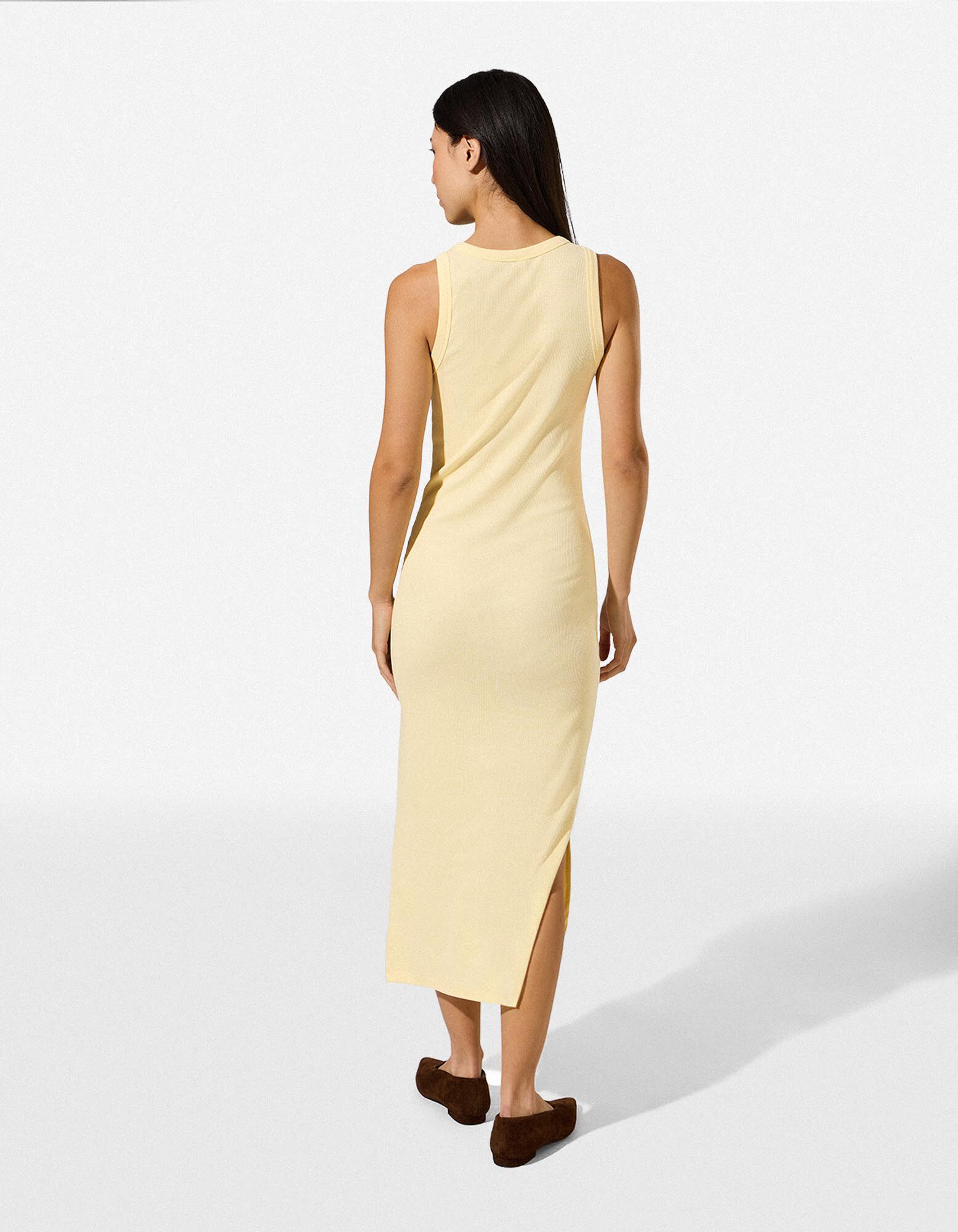 Robe longueur midi - Fente lat&eacute;rale - jaune clair