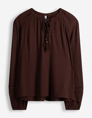 Bluse - einfarbig - Dunkelbraun