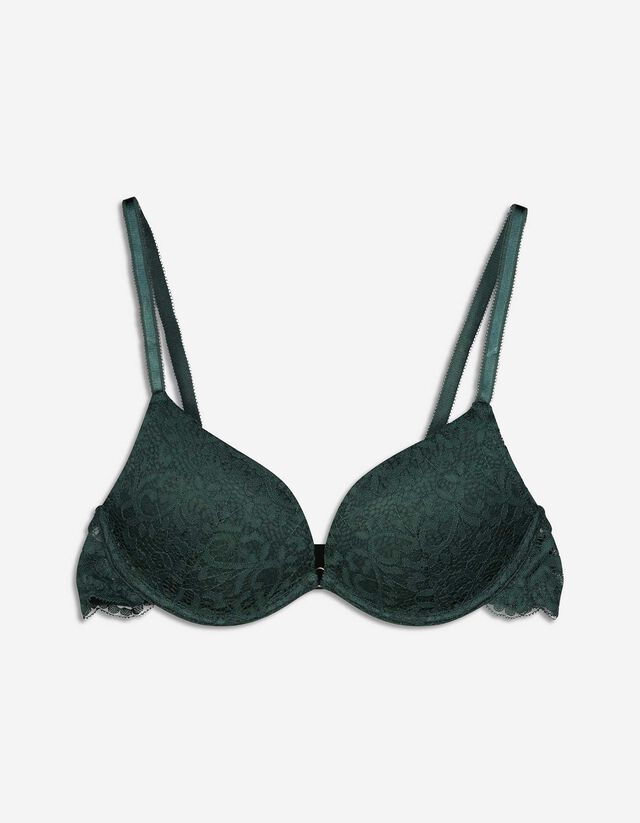 Sutien push-up - Garnitură din dantelă - Verde inchis