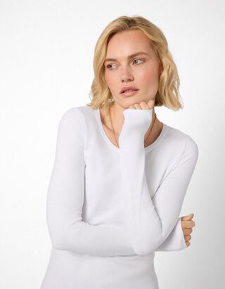 Langarmshirt - Baumwolle - Wei&szlig;