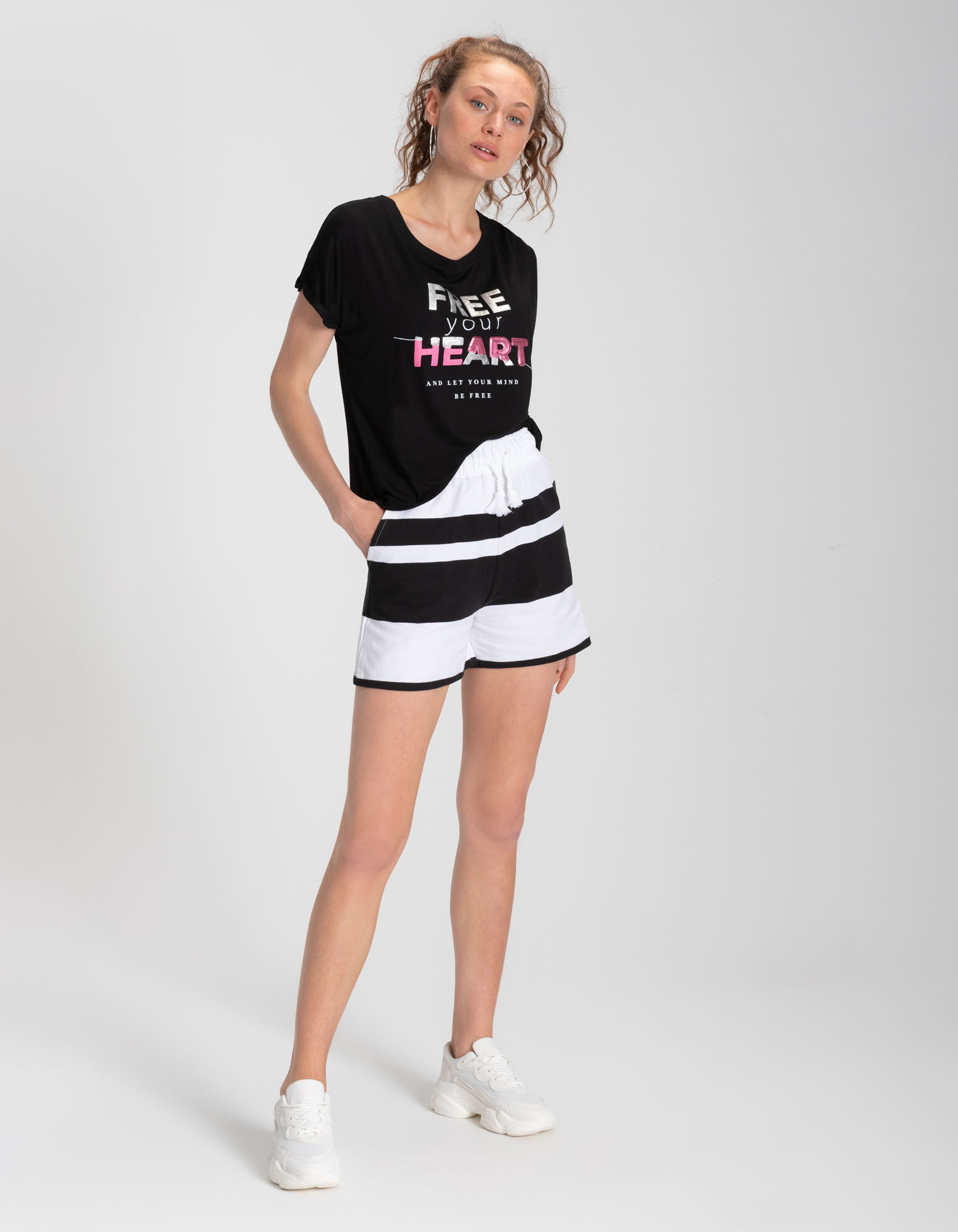 T-shirt - Viscose m&eacute;lang&eacute;e - Noir