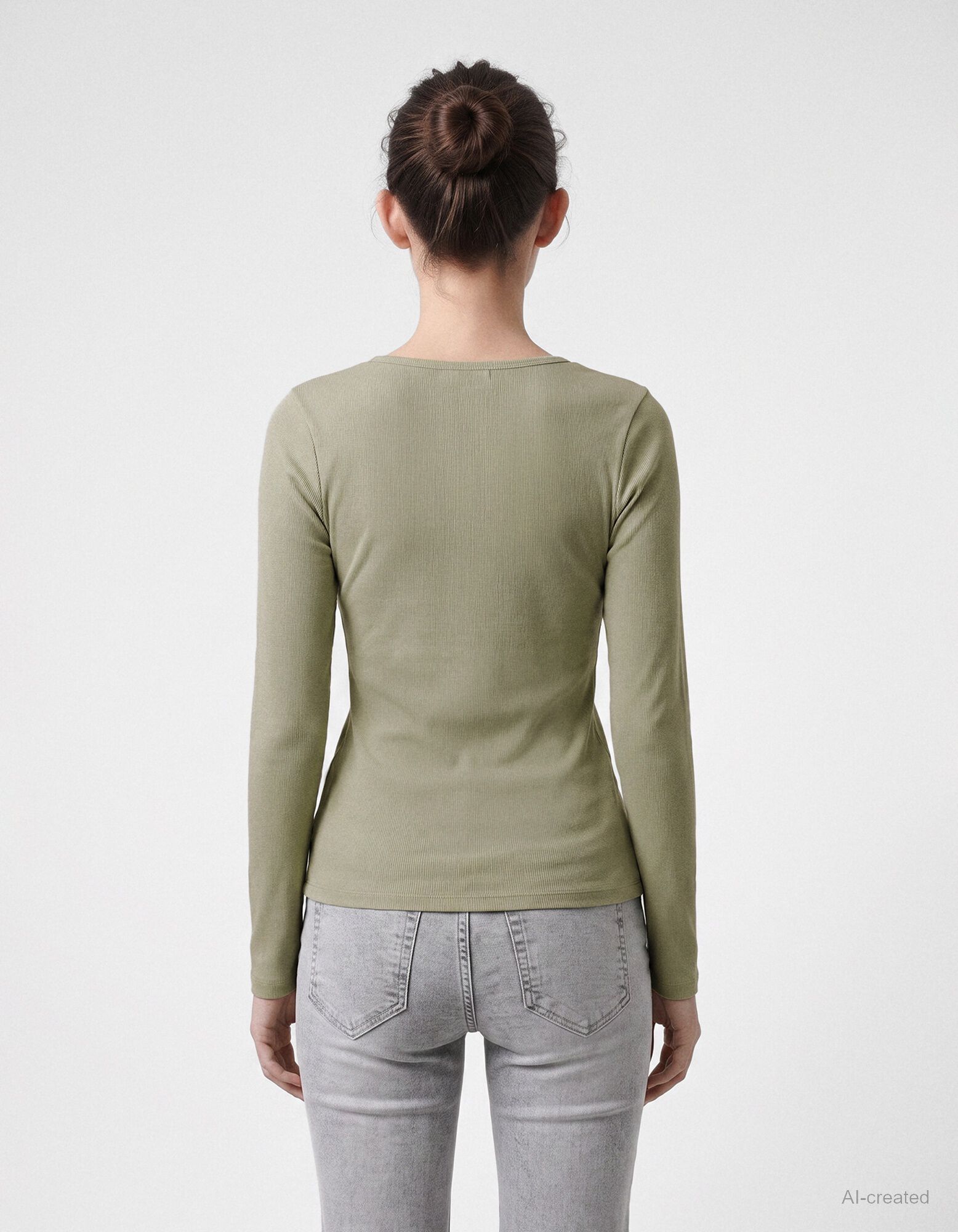 T-shirt &agrave; manches longues - Boutons d&eacute;coratifs - khaki