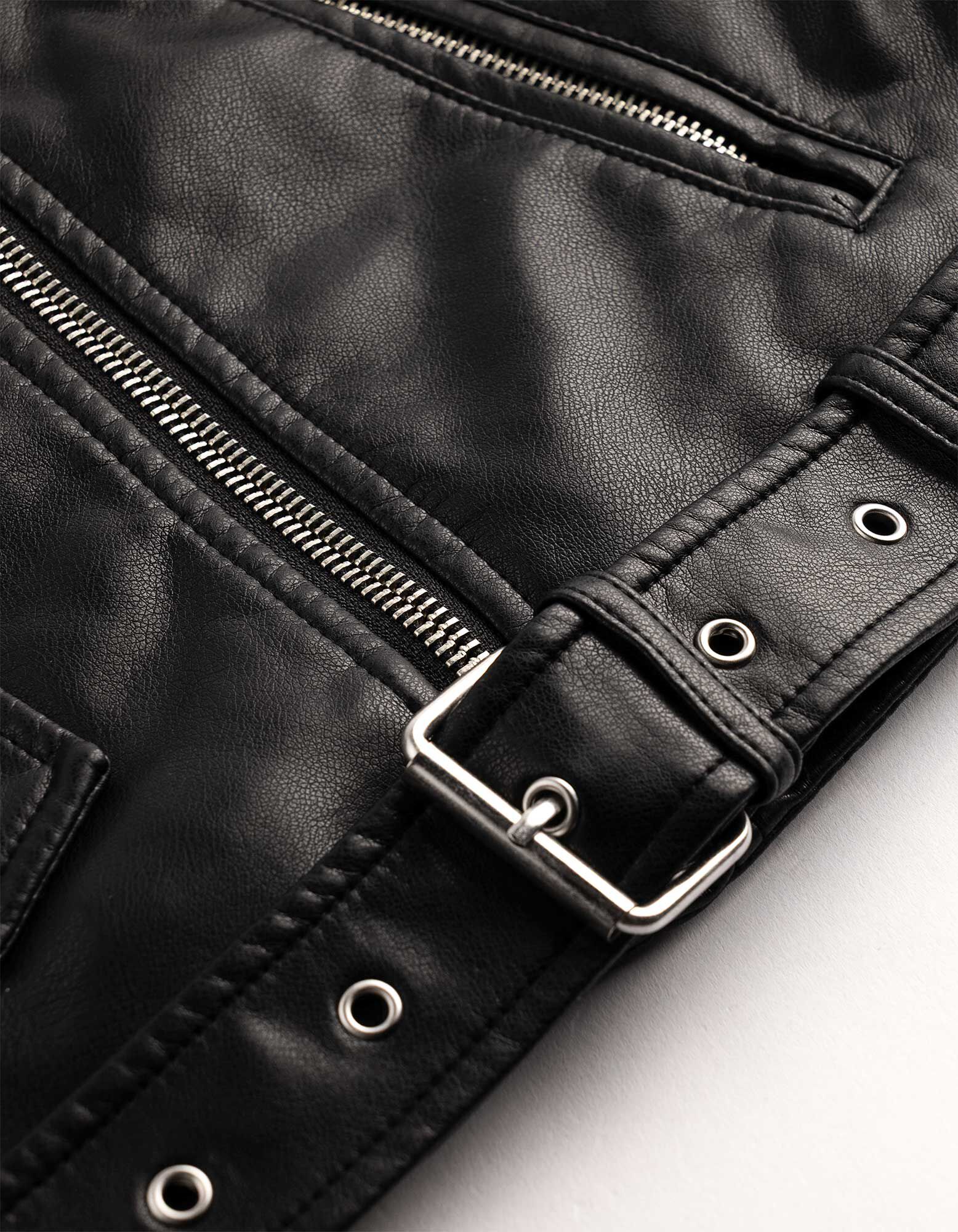 Bikerjacke - Kunstleder - Schwarz