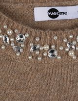 Strickpullover - Ziersteine - beige