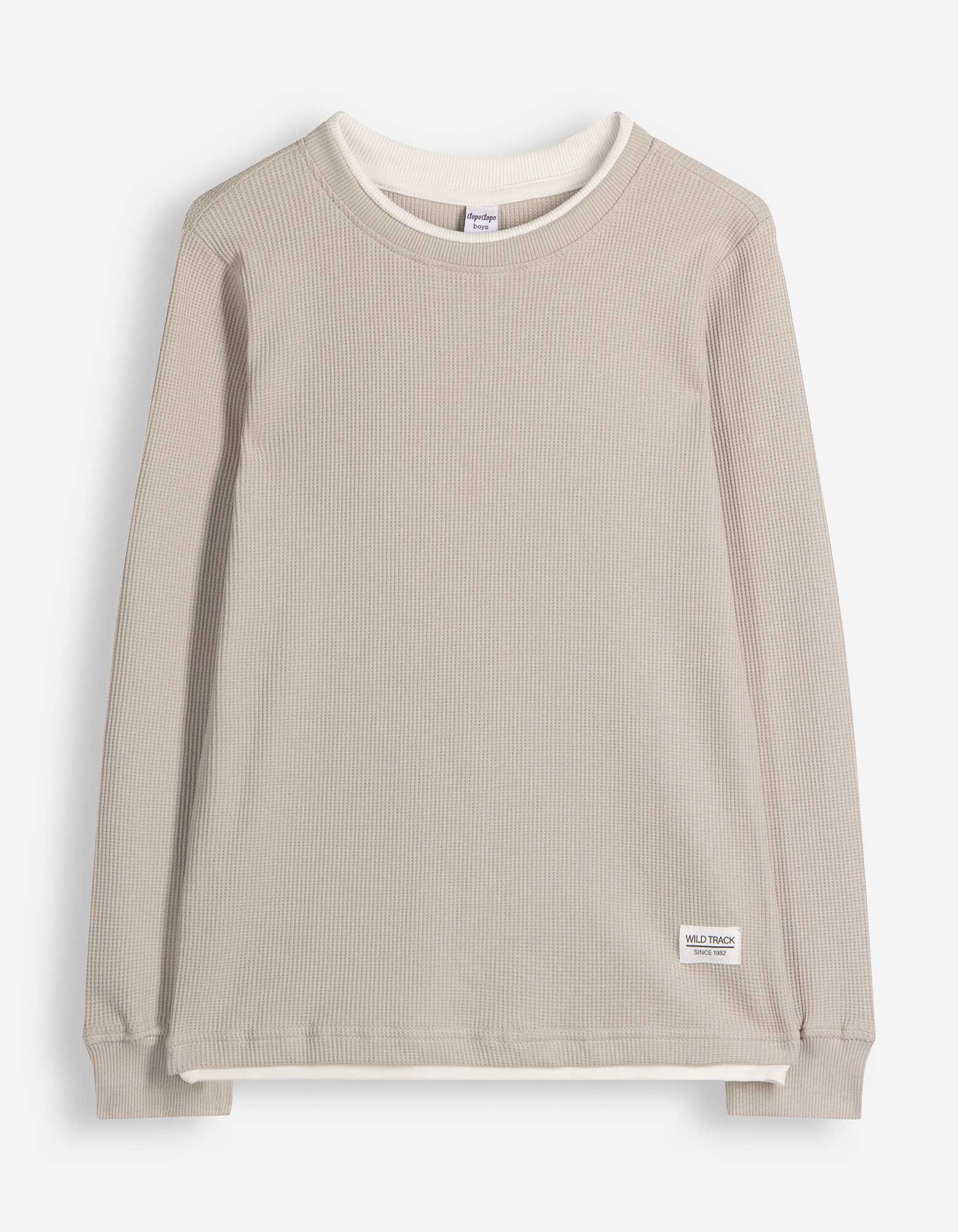 Langarmshirt - Waffelstruktur - Beige