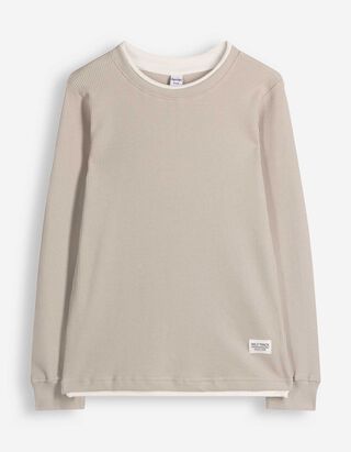 Langarmshirt - Waffelstruktur - Beige