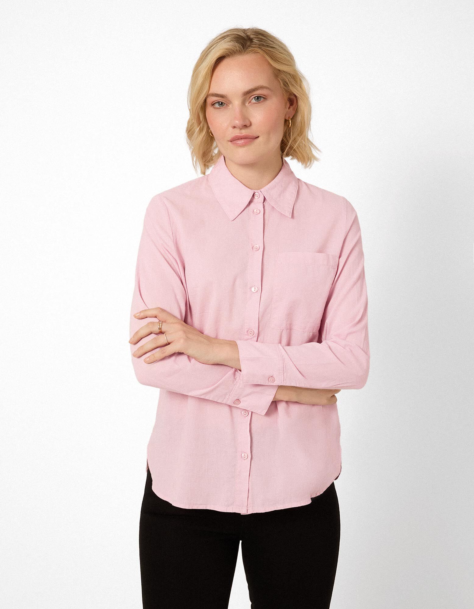Overhemdblouse - Zachte touch - Lichtroze