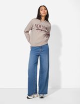 Strickpullover - Stickerei - braun