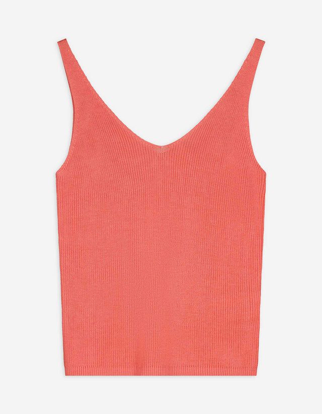 Top en tricot - Encolure en V - Rouge clair