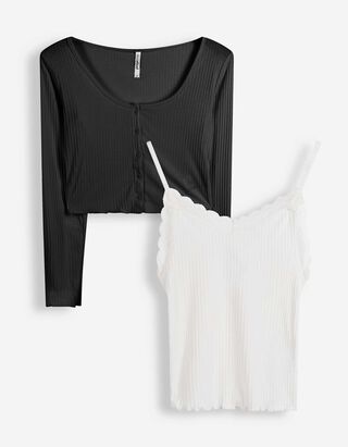 Langarmshirt - Double-Layer-Look - schwarz