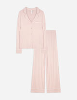 Pyjama Set aus Langarmshirt und Hose  - einfarbig - rosa